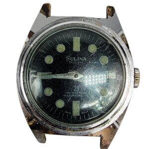 Sulina De Luxe Mens Wind Divers Watch Swiss Made 21 Jewels Vinatge Needs TLC